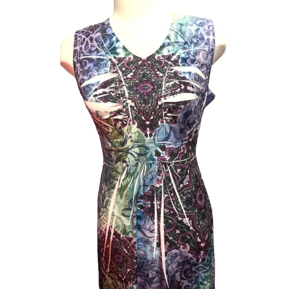 Closet Full Tribal Maxi Dress Sz Small Soft Sleeveless Slinky Knee Length Dress - Picture 10 of 11